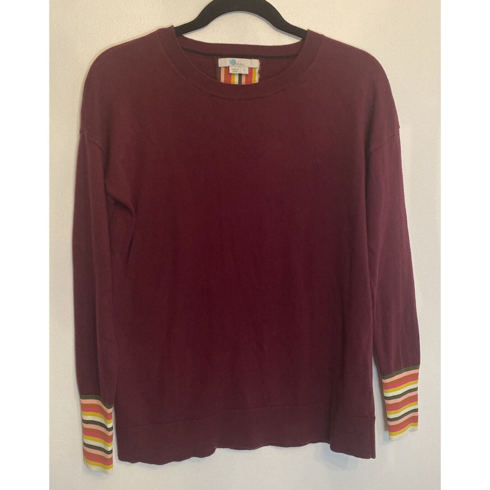 Boden Cassandra Burgundy Sweater with Striped Cuffs